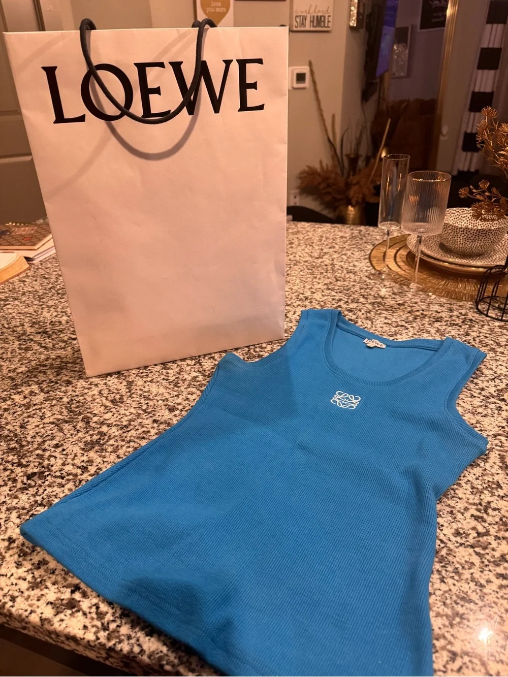 Loewe Bright Blue Ribbed Logo Tank - Picture 3 of 7